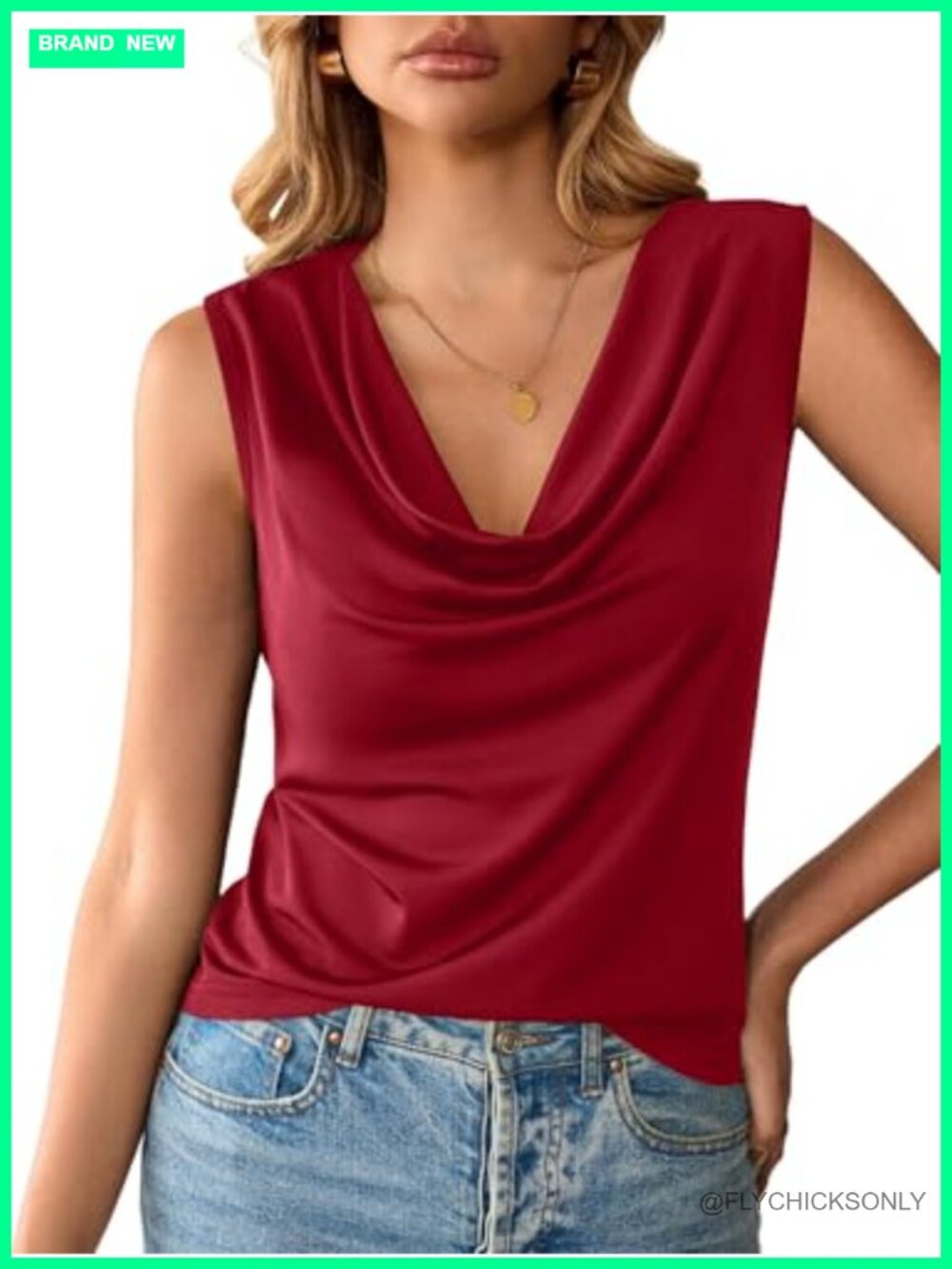 Women's Cowl Neck Tank Top Sleeveless Dressy Business Casual Blouse